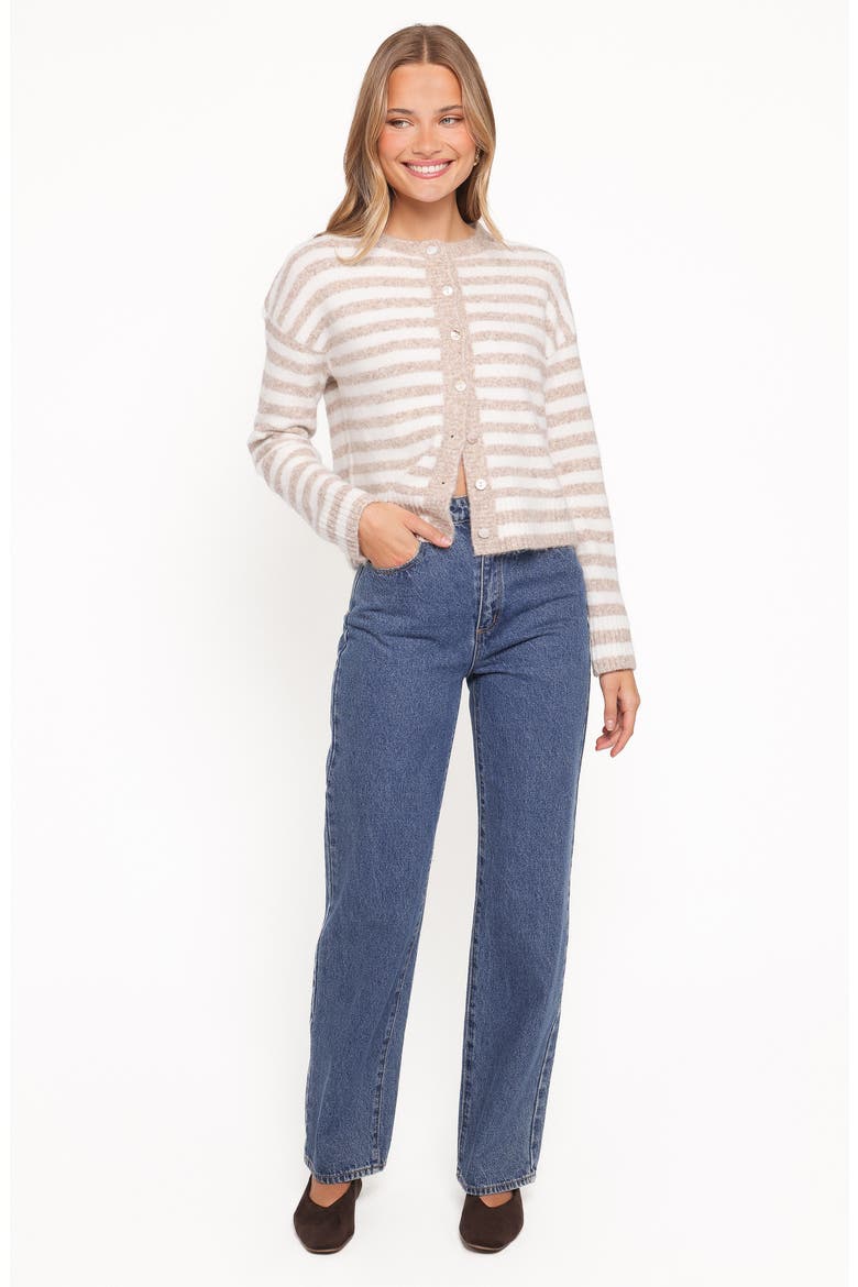 Dean Stripe Cardigan, Alternate, color, WHITE/ BEIGE