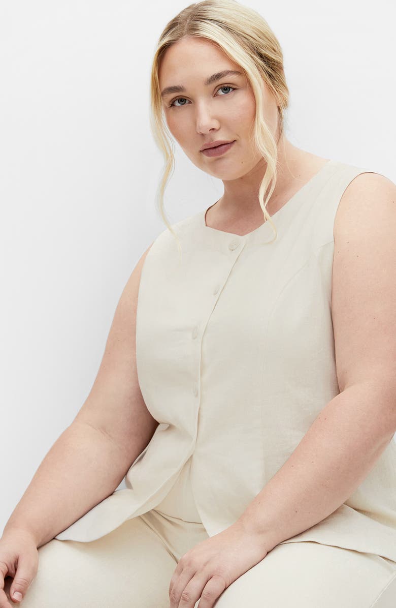 City Chic Vivien Linen Blend Vest, Alternate, color, Cream