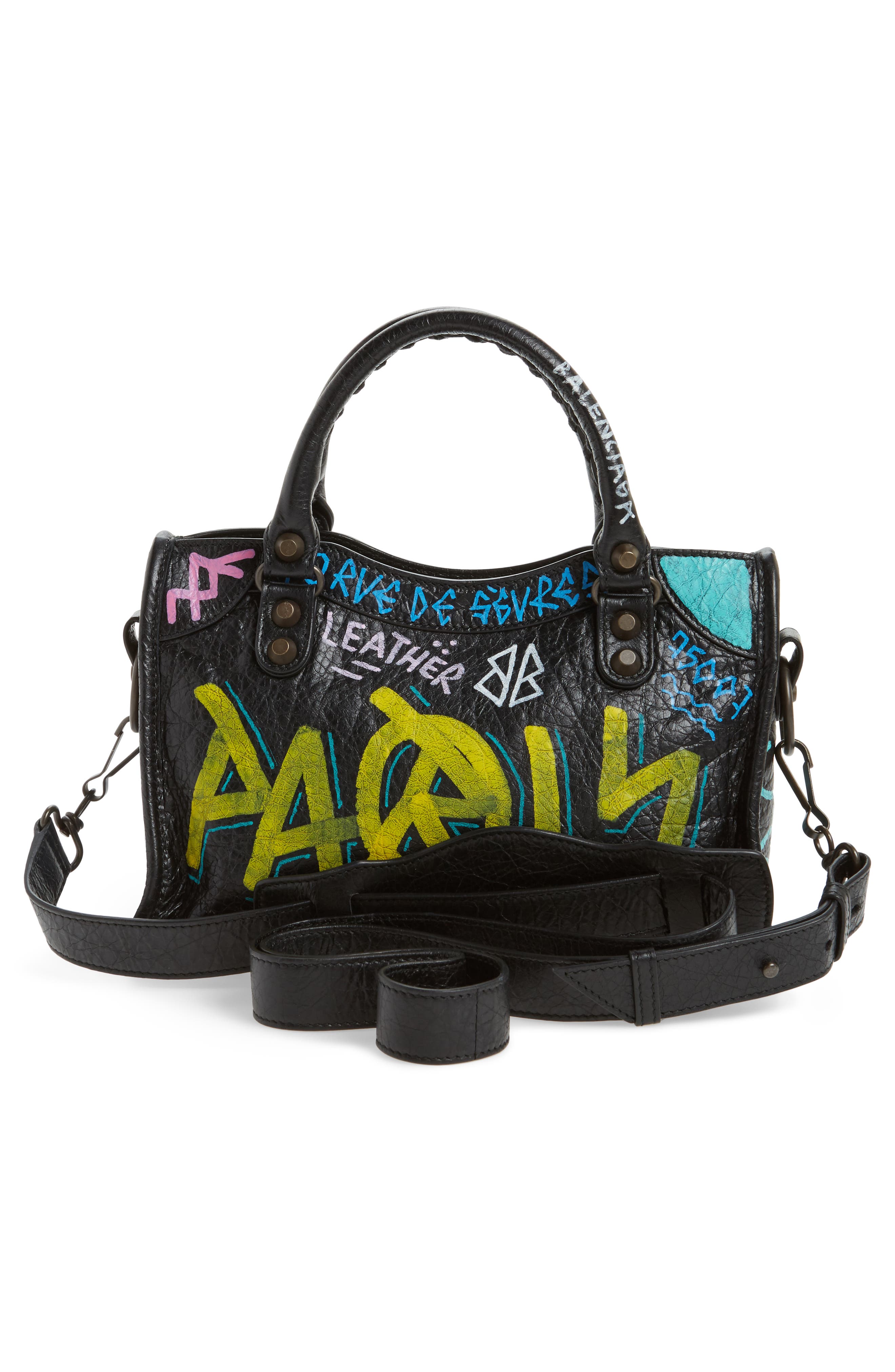 Balenciaga Mini City Graffiti Leather Tote, Alternate, color, 