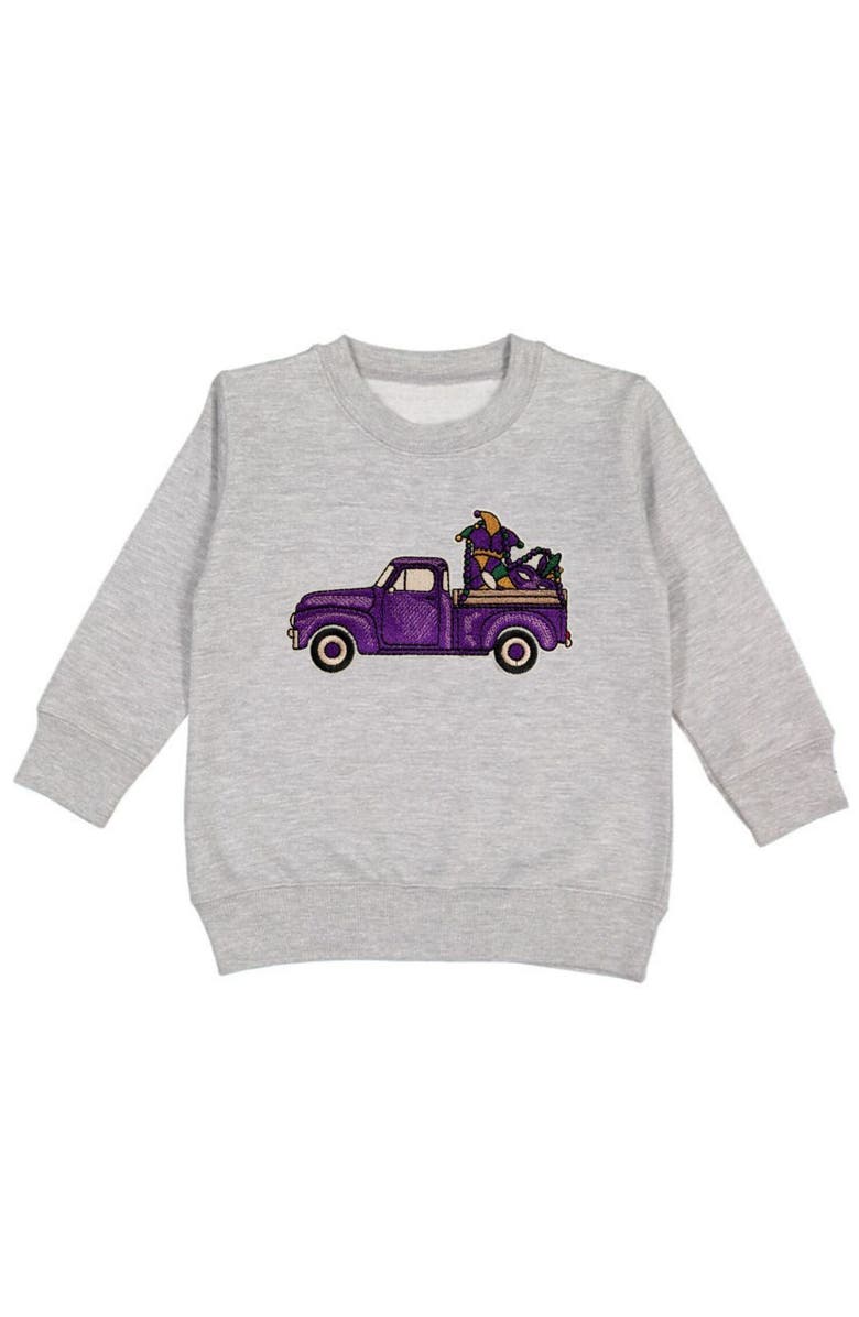 Sweet Wink Mardi Gras Truck Patch Sweatshirt, Main, color, Grey