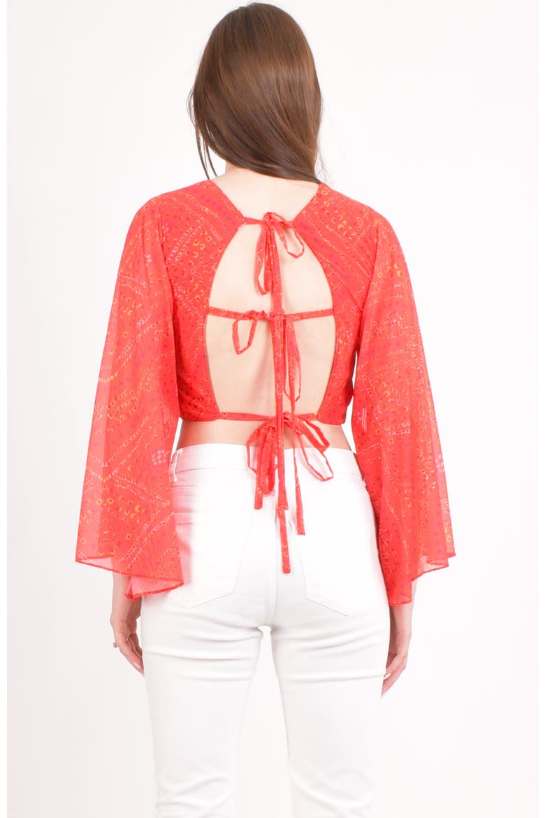 Eva Red Bell Sleeves Crop Top, Alternate, color, Red