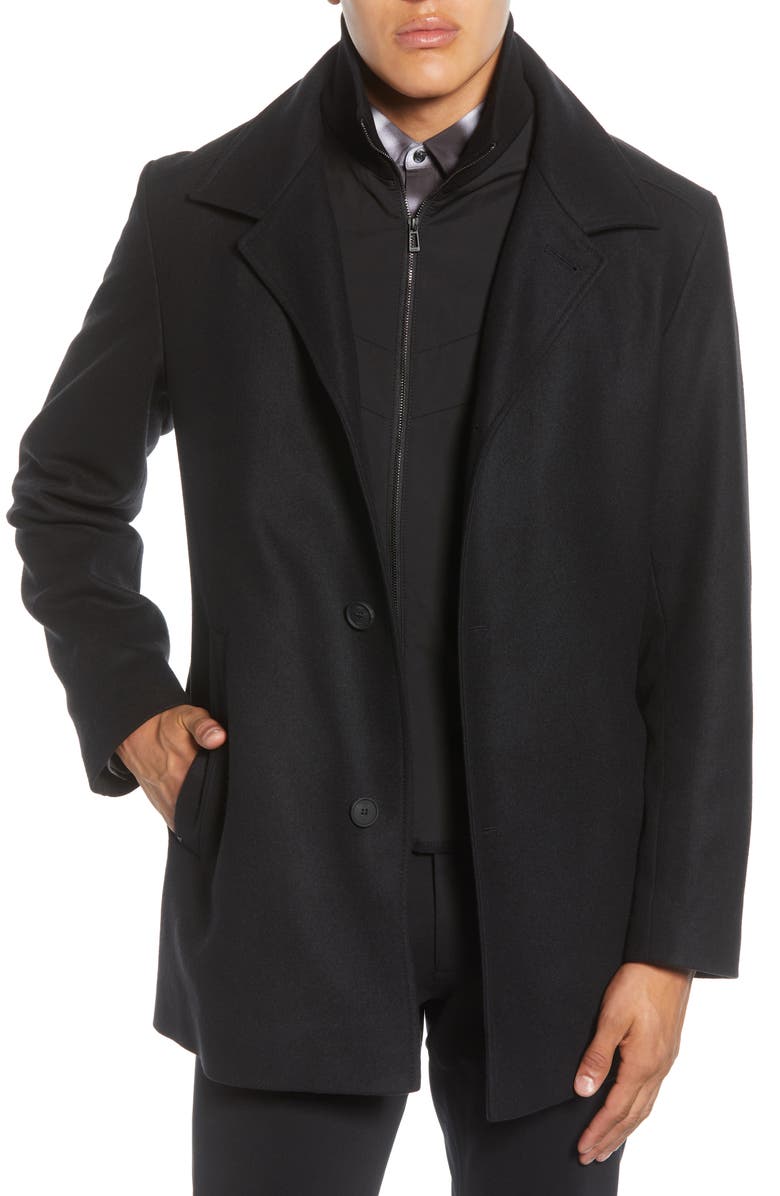 BOSS Barelto Regular Fit Wool Blend Coat with Removable Inset Bib, Main, color,