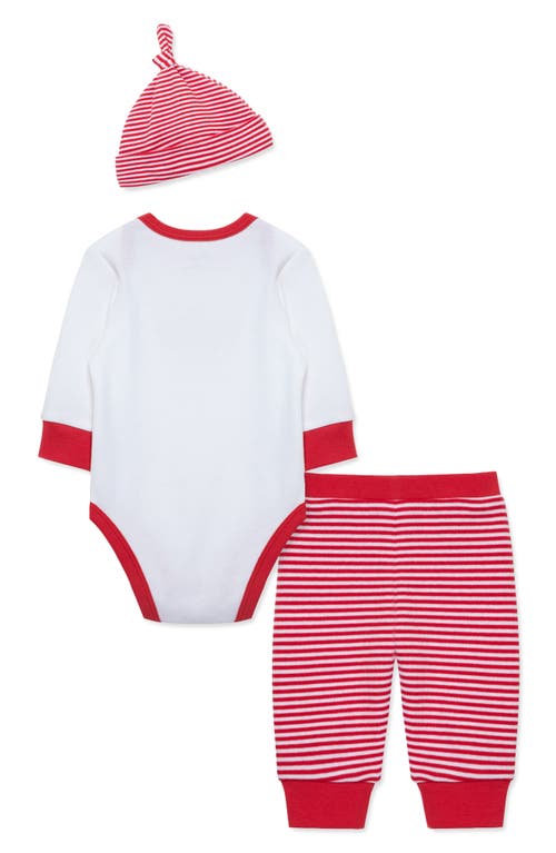 LITTLE ME LITTLE ME VALENTINE CANDY BODYSUIT, STRIPE JOGGERS & HAT SET 