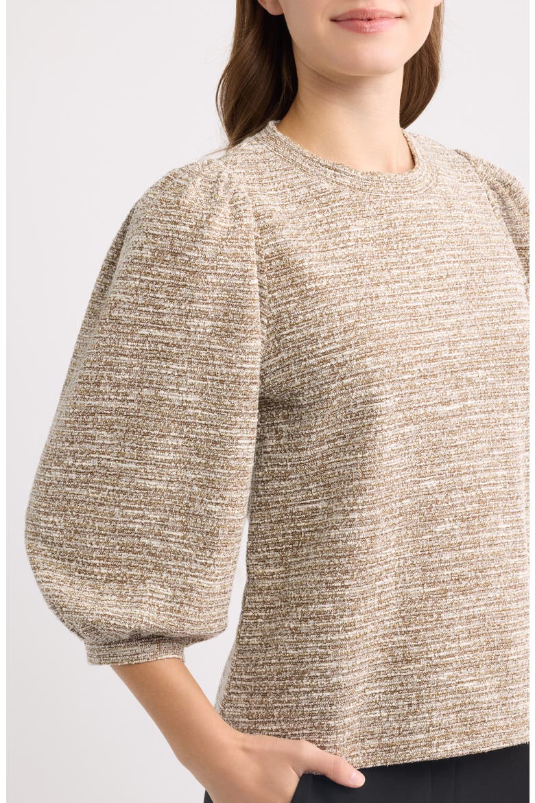 Boucle Knit Balloon Sleeve Top, Alternate, color, VICUNA/ WHITE DOVE