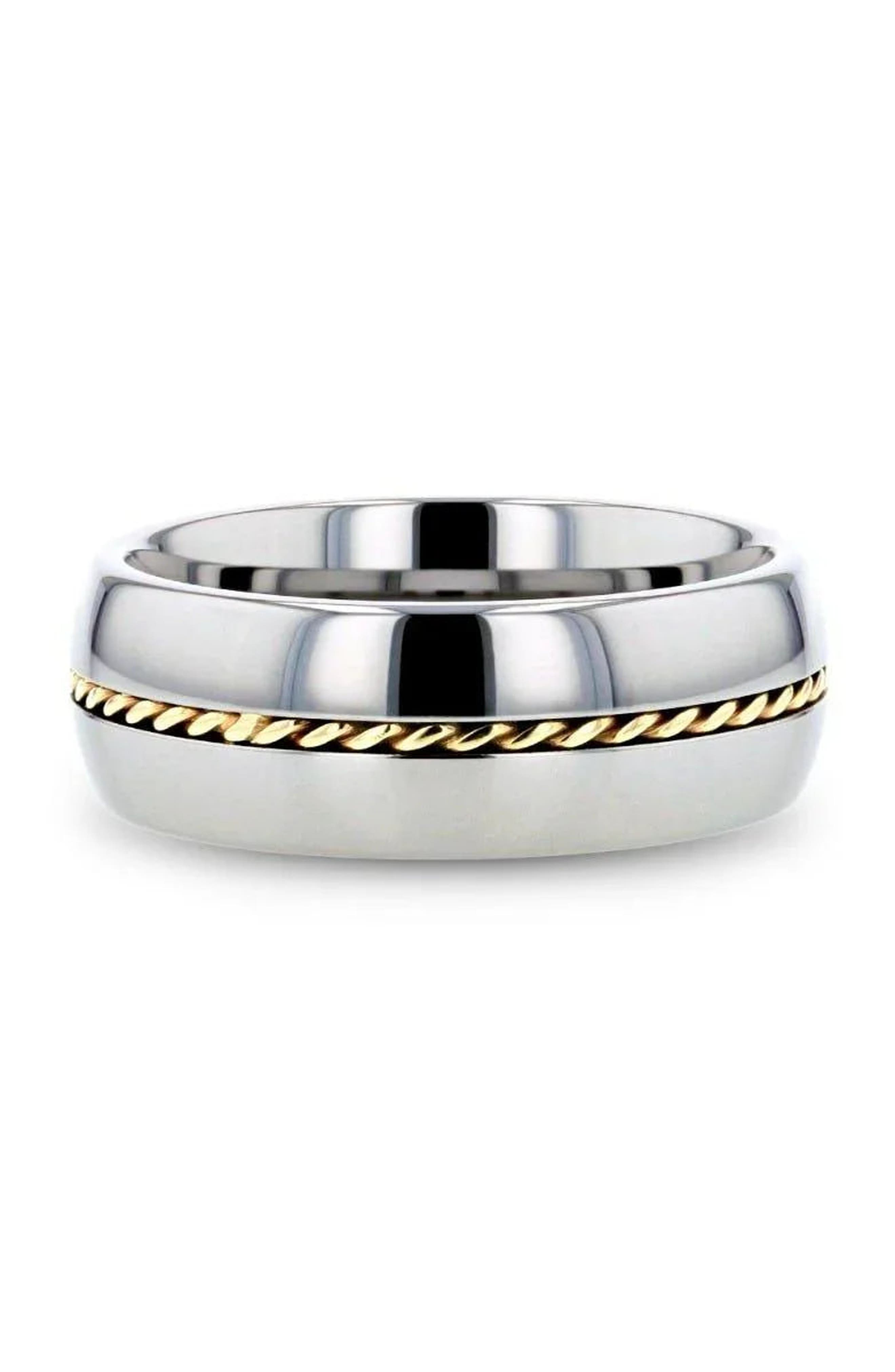Larson Jewelers Braided 14K Gold Inlay Domed Tungsten Ring | Nordstrom