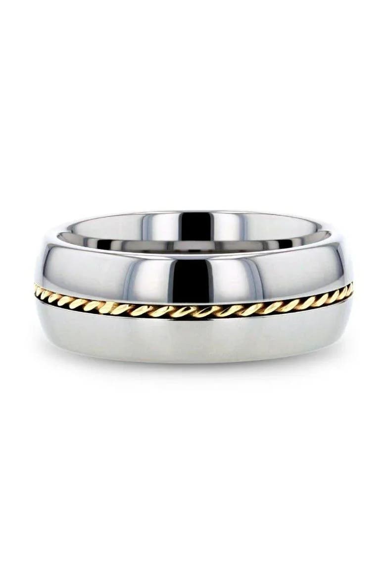 Braided 14K Gold Inlay Domed Tungsten Ring, Alternate, color, Silver / Gold Inlay 8mm