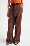 PLAN C Belted Cotton Wide Leg Trousers