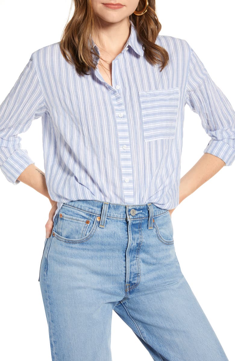 Treasure & Bond Dobby Stripe Boyfriend Shirt, Main, color, 