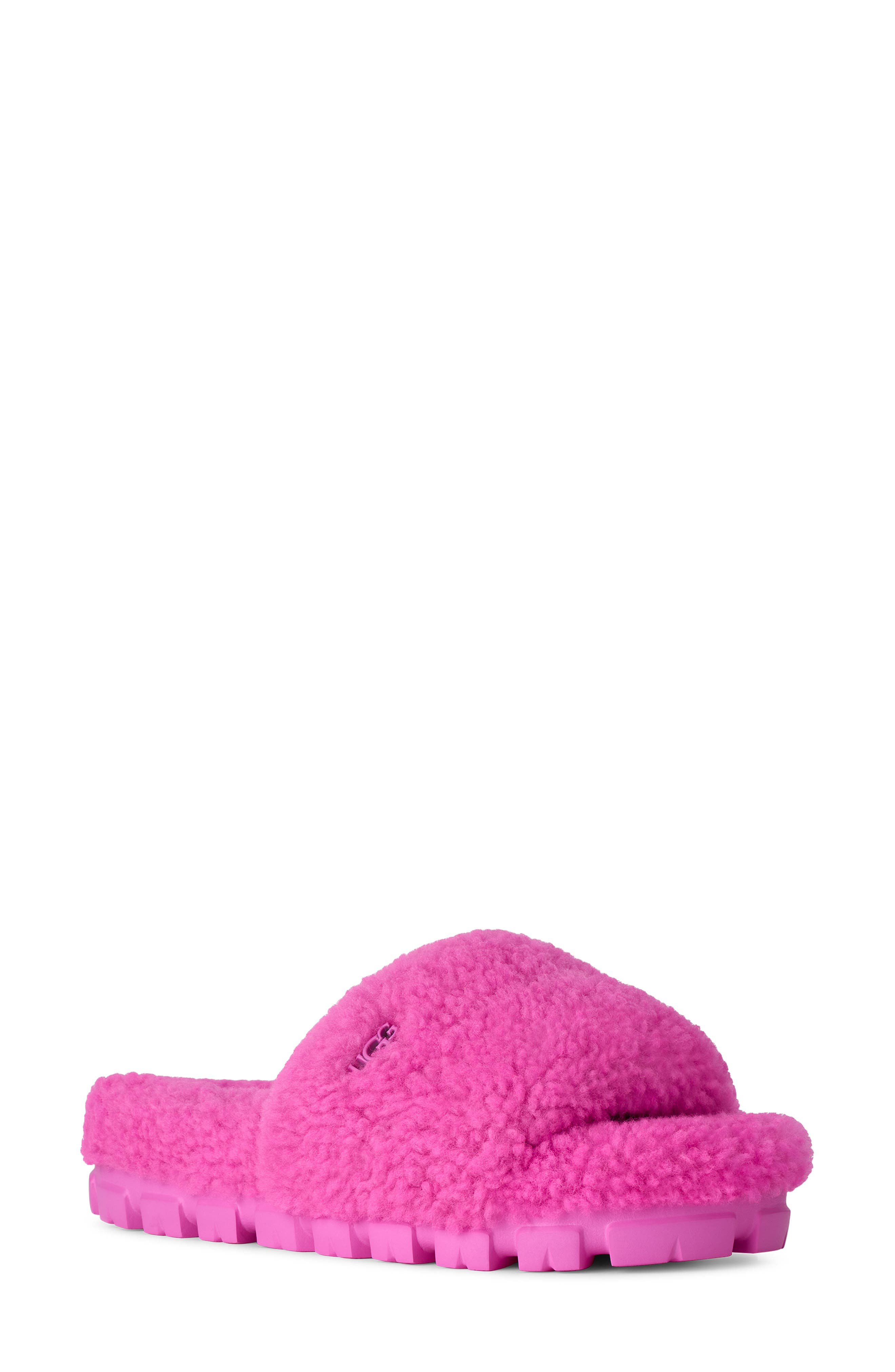 Cozetta Curly Genuine Shearling Slide Slipper, Main, color, BRIGHT FUCHSIA