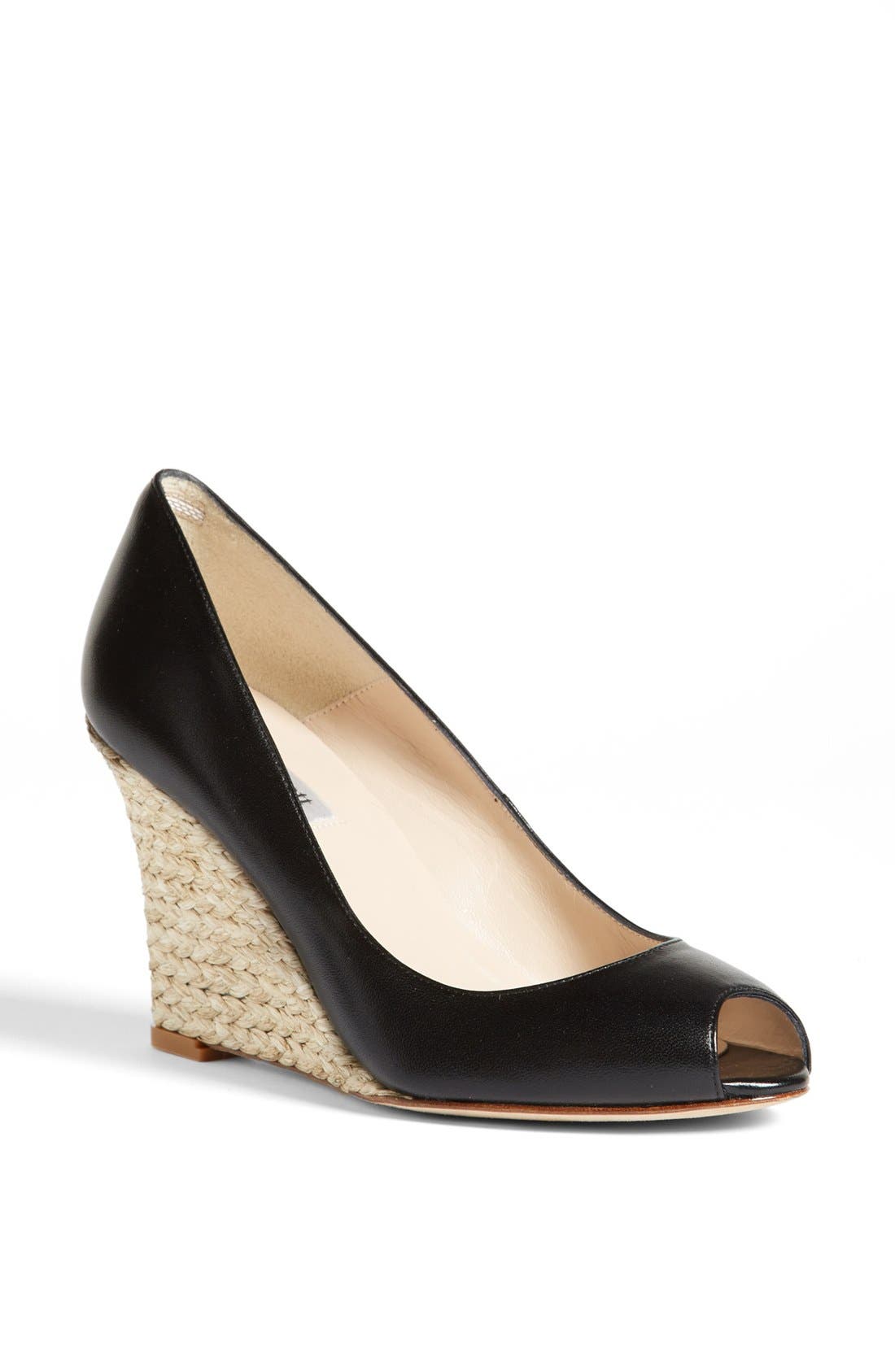 L.K. Bennett 'Estela' Peep Toe Wedge Pump, Main, color, BLACK LEATHER