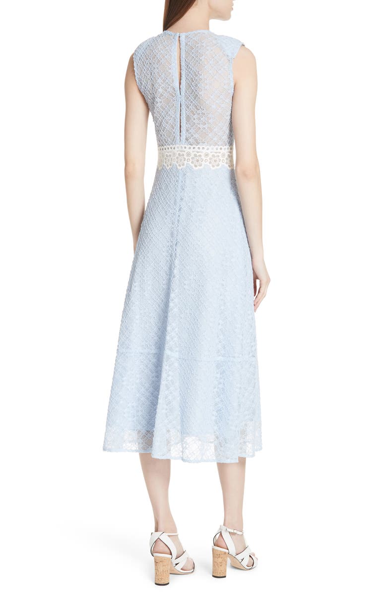 SANDRO Bleu Ciel Lace Midi Dress, Alternate, color, 