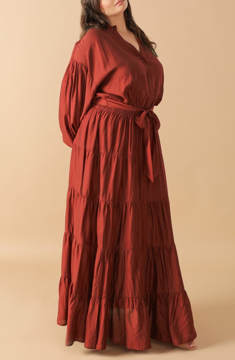 FLYING TOMATO Long Sleeve Maxi Dress, Alternate, color, Brick