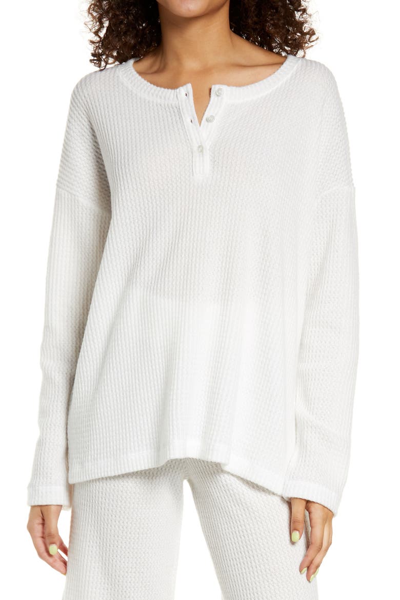 Oversize Waffle Henley Pajama Top, Main, color, IVORY