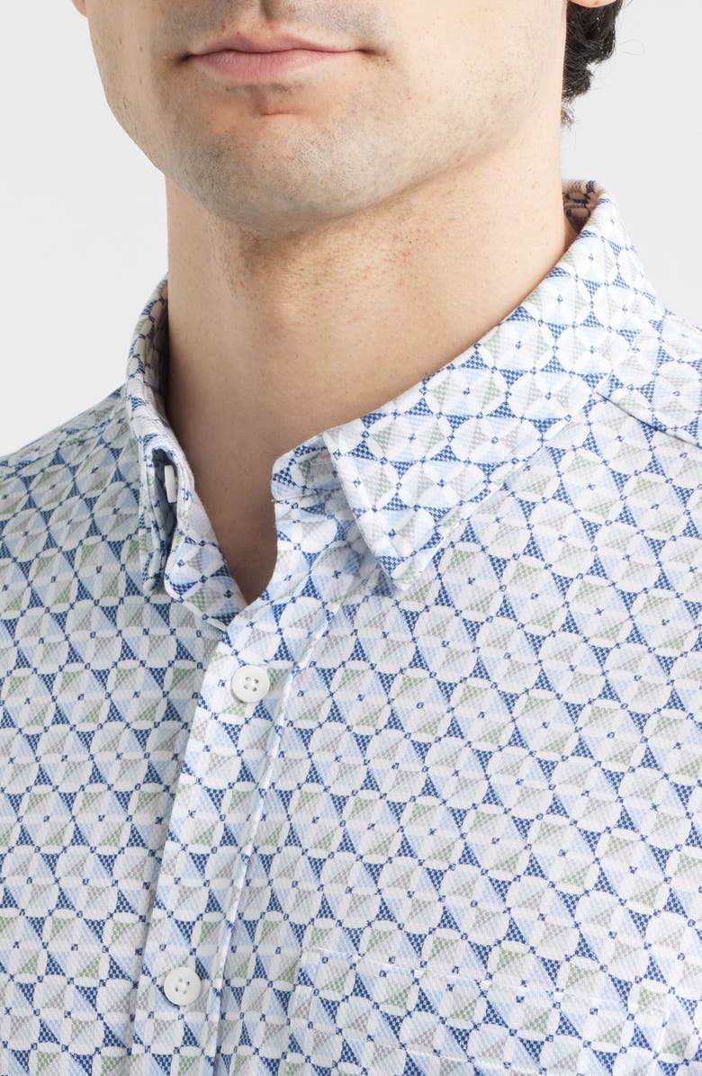 Johnston & Murphy XC Flex Ascend Short Sleeve Button-Up Shirt, Alternate, color, Blue Multi Square Grid