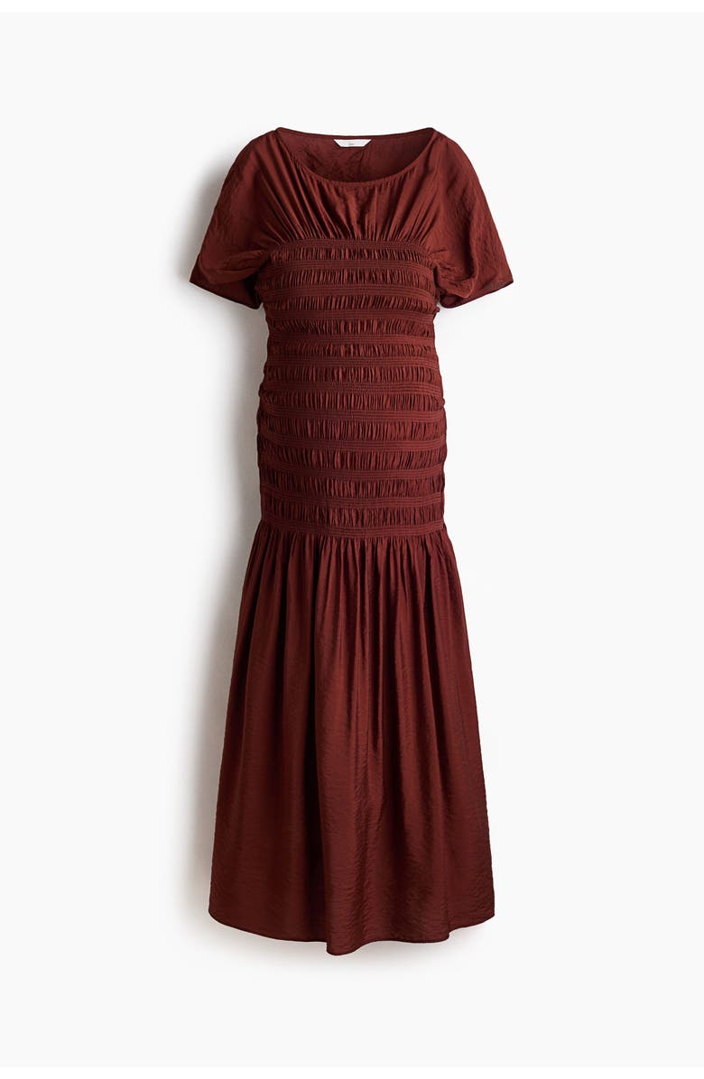 H&M Mama smocked-detail dress, Alternate, color, Rust Brown
