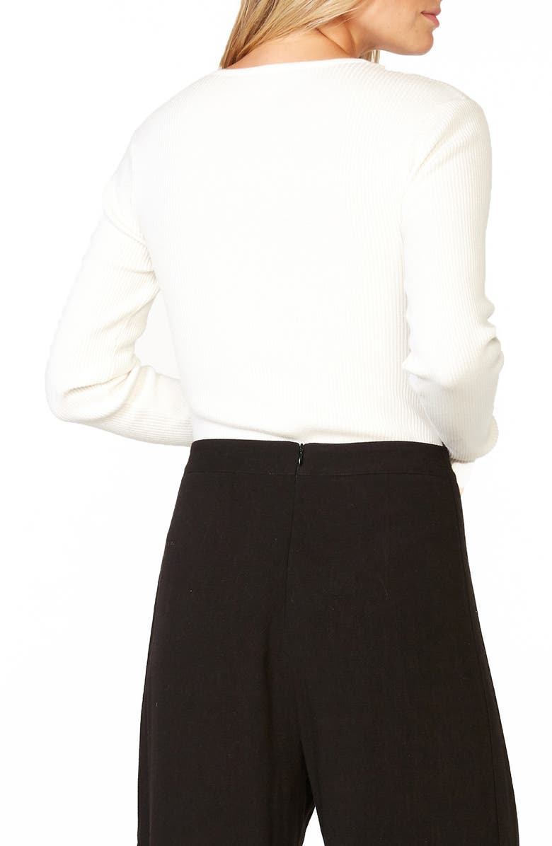 Bardot Ribbed Button-Up Bodysuit, Alternate, color, Ivory