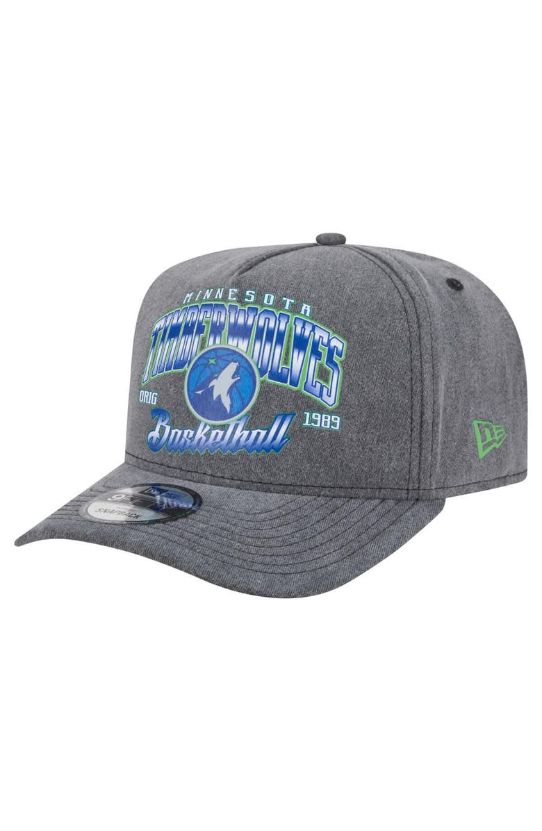 New Era Men's New Era  Charcoal Minnesota Timberwolves Throwback Washed Pre-Curved 9FIFTY Snapback Hat, Main, color, 