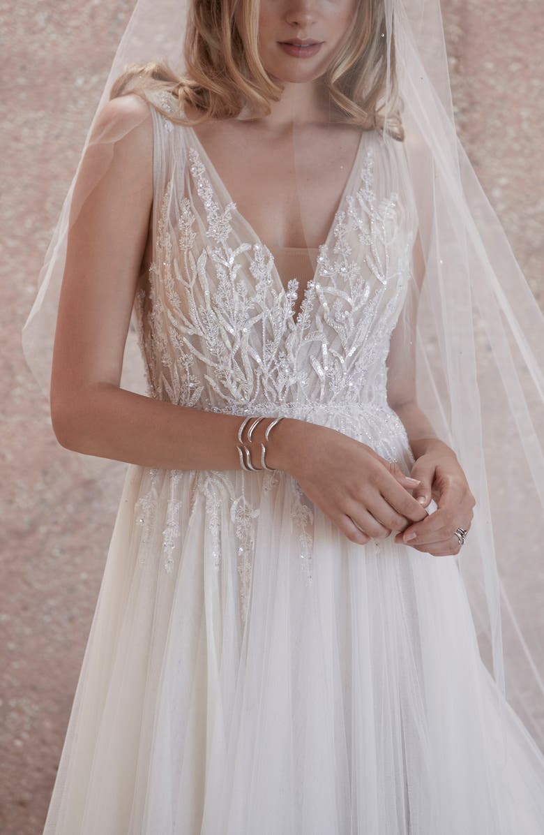 Watters Kroes Embellished Tulle Wedding Dress, Alternate, color, 