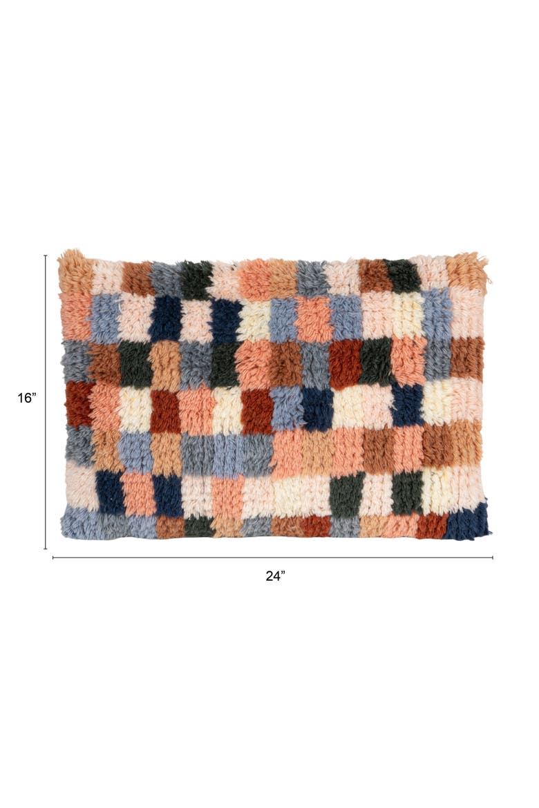 New Zealand Wool Tufted Checkered Lumbar Pillow with Cotton Back, Multicolor, Alternate, color, Multicolor