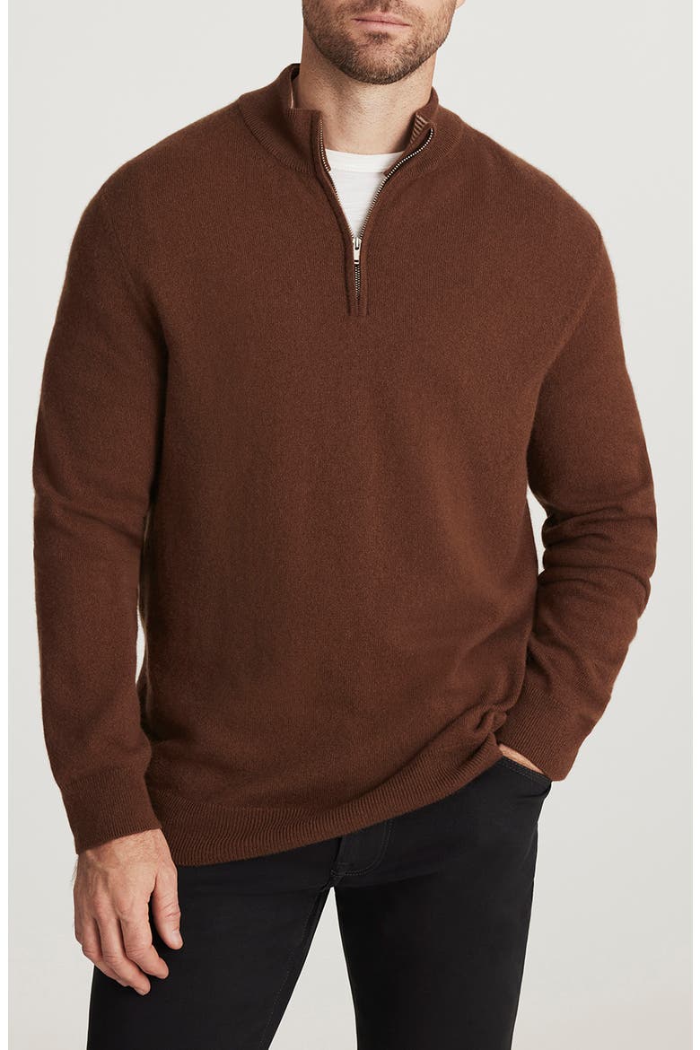 Cashmere, Silk & Wool Quarter Zip Sweater, Main, color, BROWN