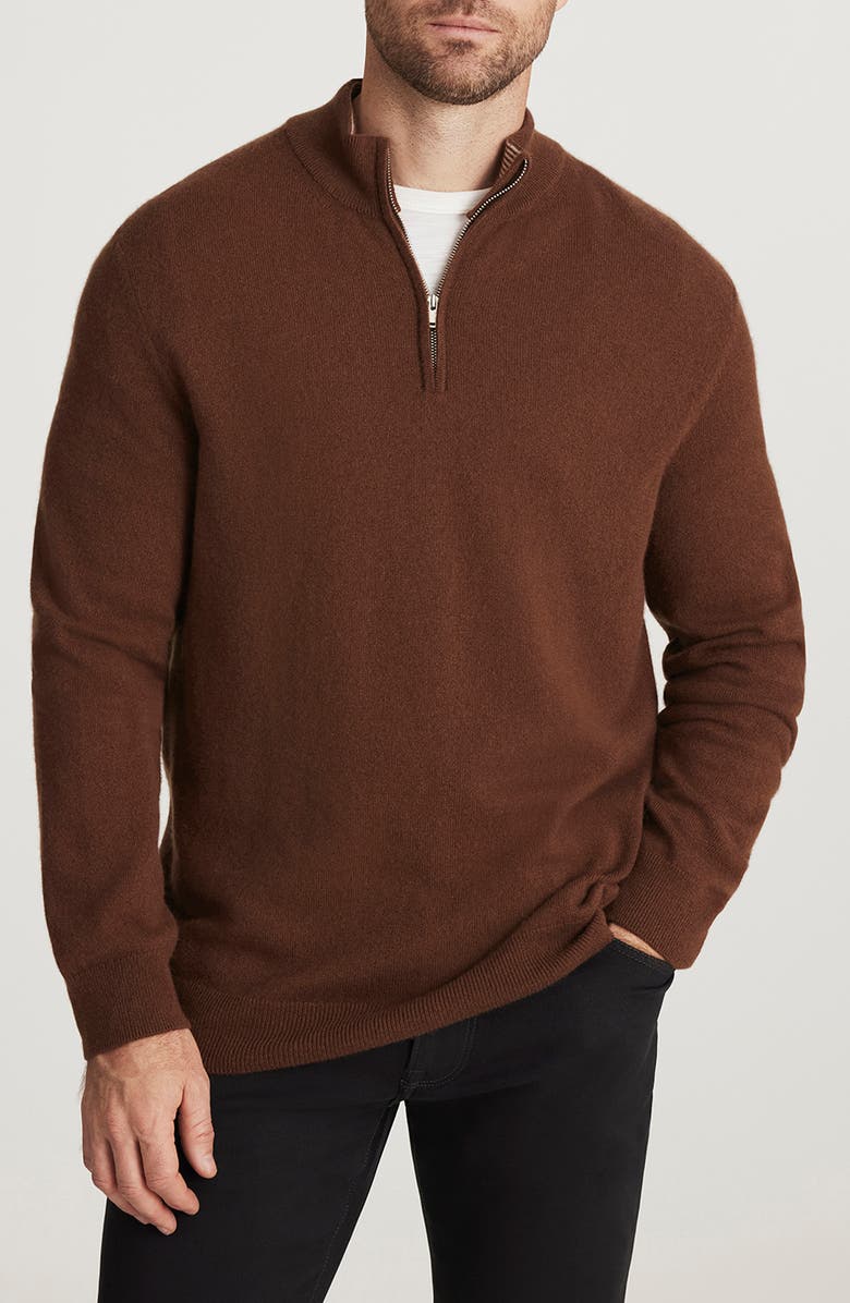 34 Heritage Cashmere, Silk & Wool Quarter Zip Sweater, Main, color, Brown