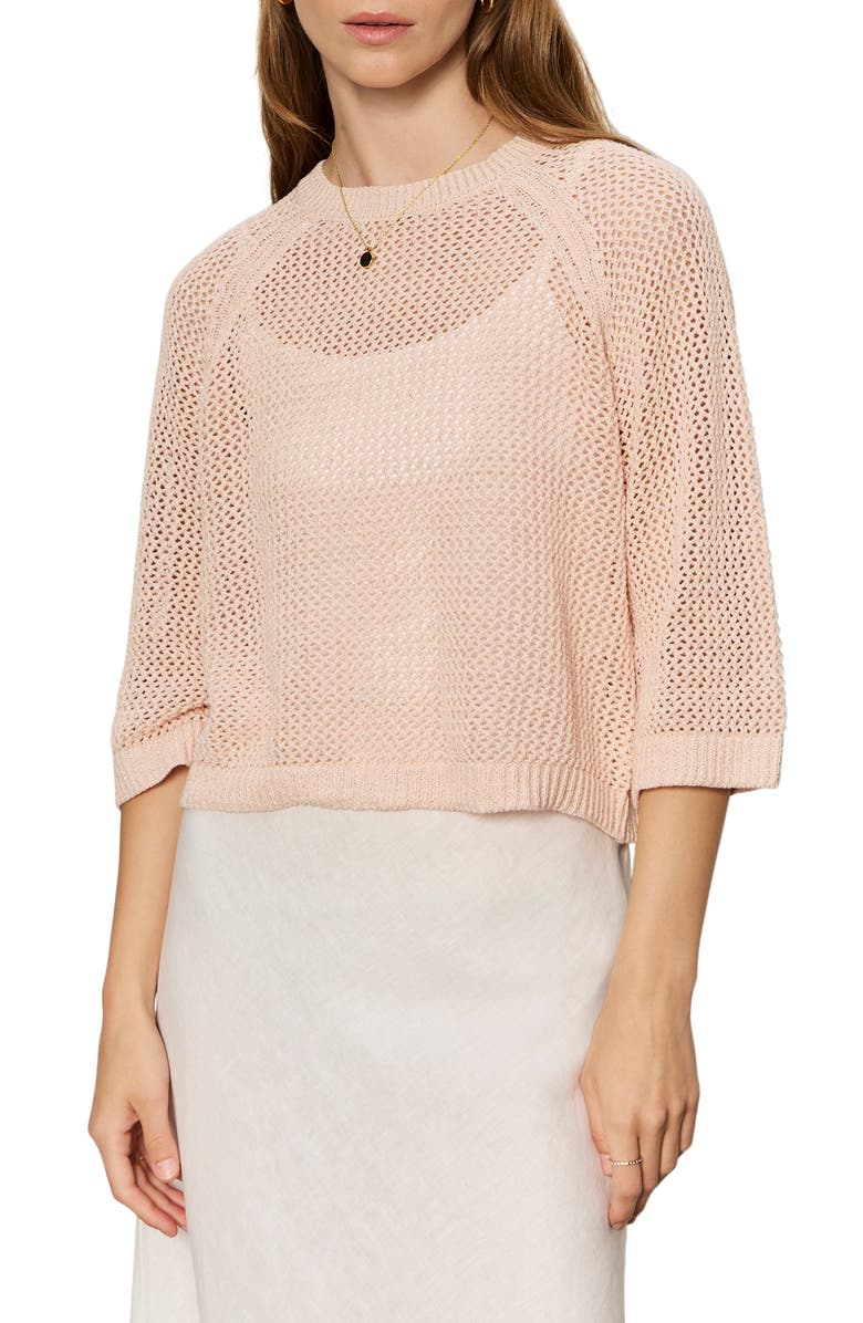 Sanctuary Metallic Openwork Sweater Top, Main, color, Washed Salmon Pink