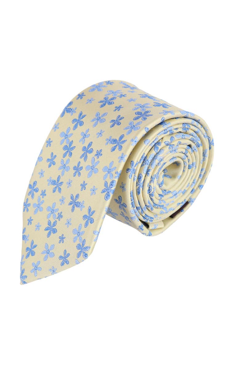 Trafalgar Weldon Floral Silk Novelty Necktie, Main, color, Yellow And Light Blue