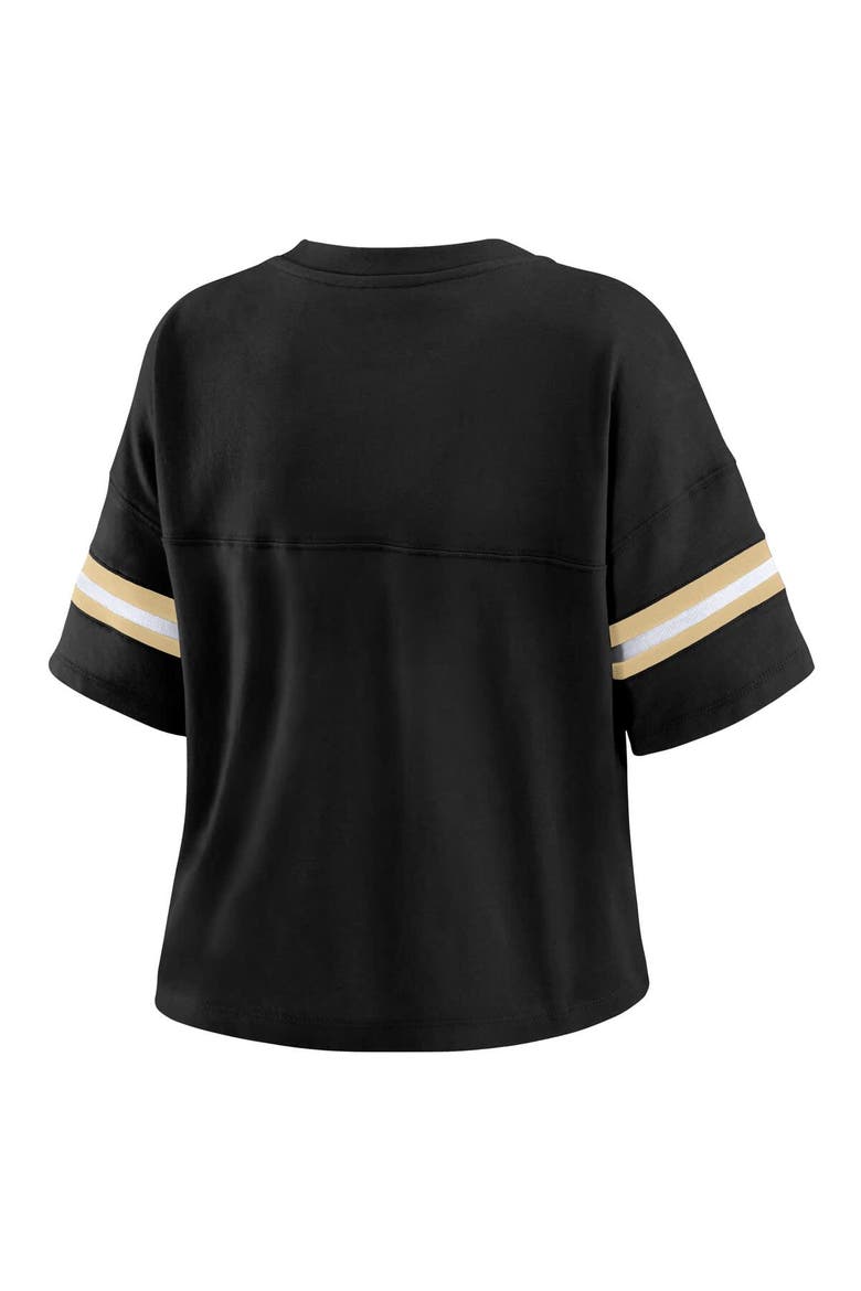 Women's WEAR by Erin Andrews Black New Orleans Saints Plus Size Color Block Boxy V-Neck T-Shirt, Alternate, color, Black