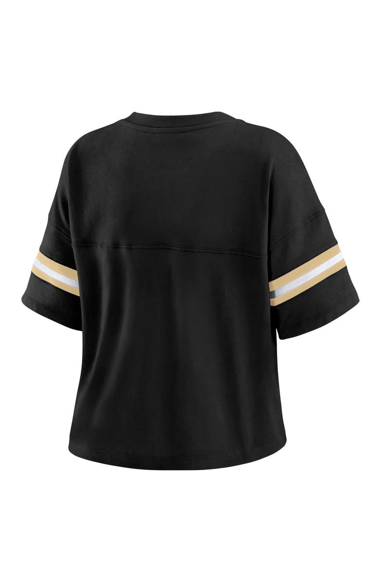 WEAR by Erin Andrews Women's WEAR by Erin Andrews Black New Orleans Saints Plus Size Color Block Boxy V-Neck T-Shirt, Alternate, color, Black