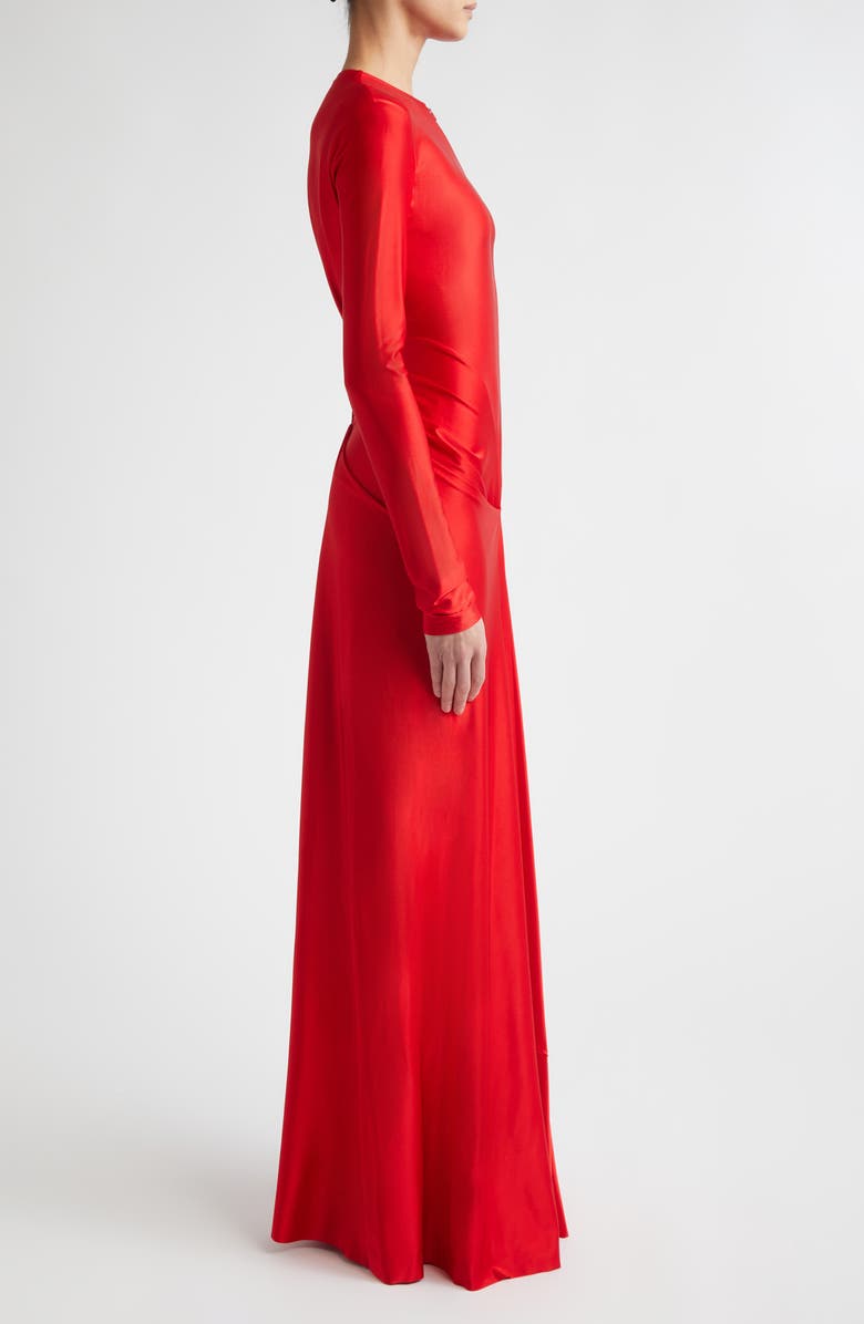 Victoria Beckham Twisted Cutout Long Sleeve Jersey Gown, Alternate, color, Cardinal Red