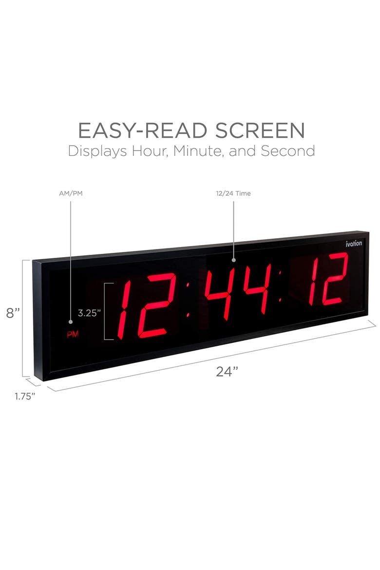 Large Digital Clock, 24 Led Wall Clock with Stopwatch, Alarms, Timer, Temp & Remote, Alternate, color, Red