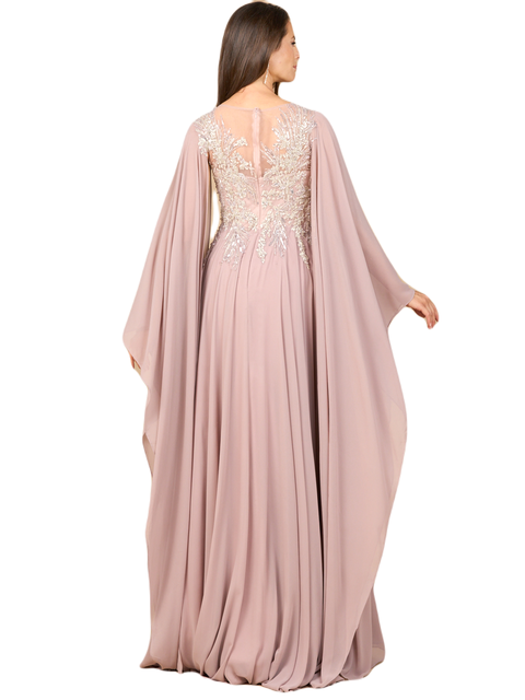 Chiffon A - line Long Gown with Cape Sleeves