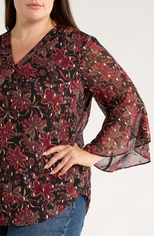 Jones New York Clip Dot Chiffon Top In Gold