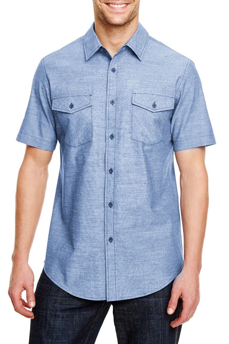 Short Sleeve Chambray Shirt, Main, color, LIGHT DENIM