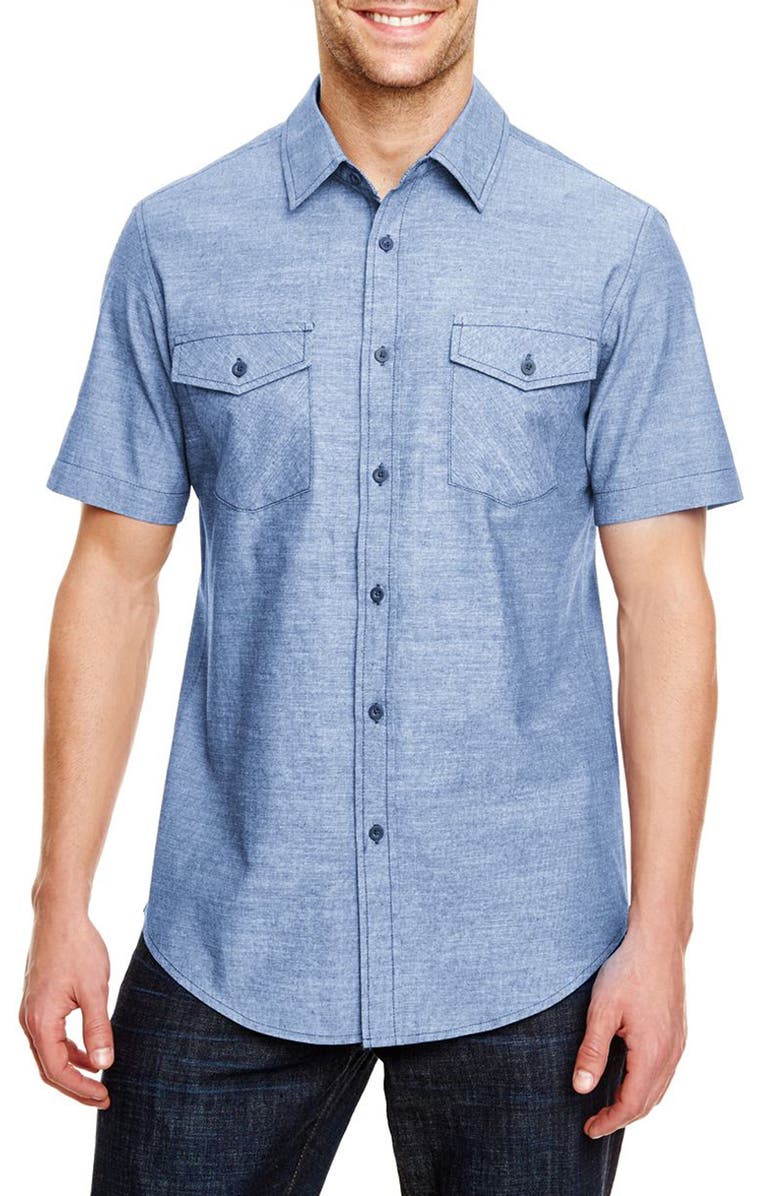 BURNSIDE Short Sleeve Chambray Shirt, Main, color, Light Denim