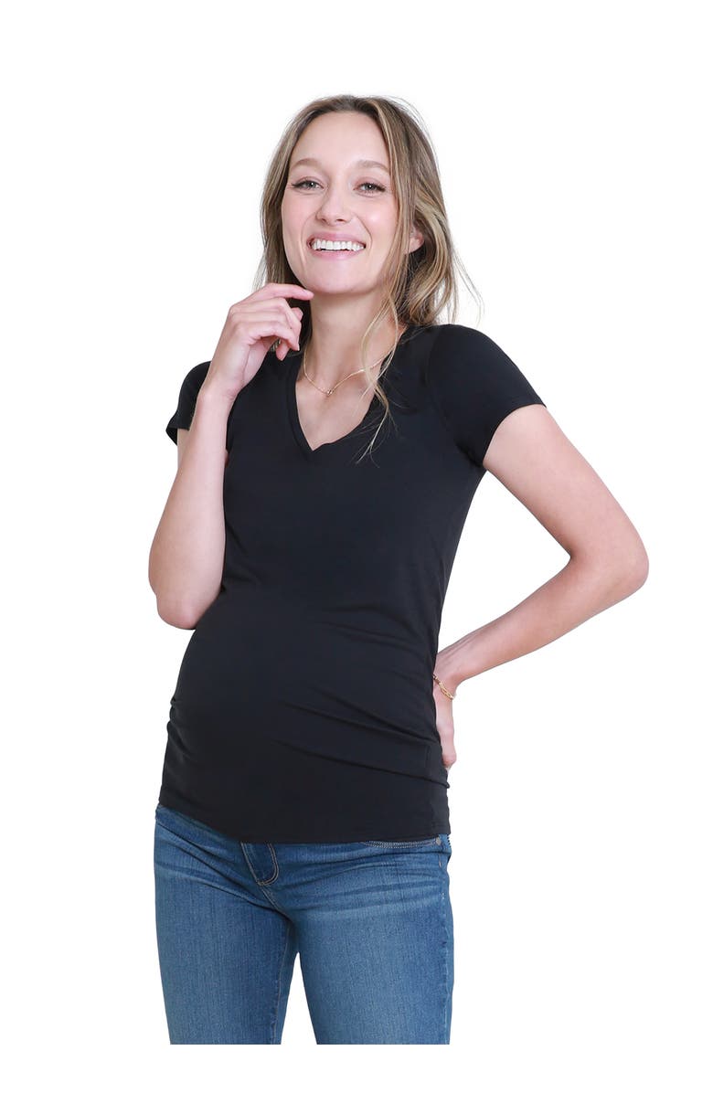 Ingrid & Isabel Maternity Basic Short Sleeve Vneck Tee, Main, color, Black