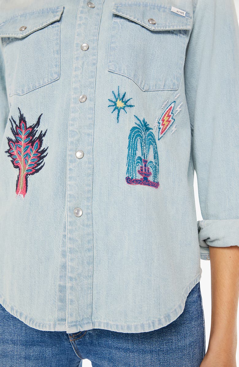 MOTHER All My Exes Embroidered Denim Shirt, Alternate, color,