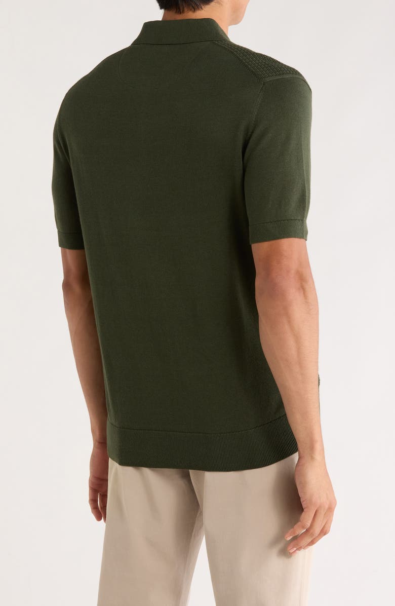 DENIM AND FLOWER Quarter Zip Textured Cotton Knit Polo, Alternate, color, Olive