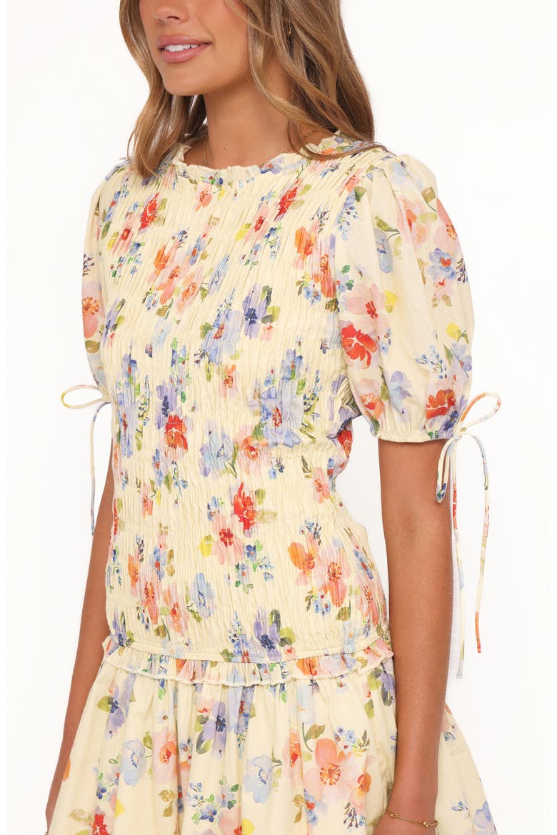 Kaelyn Floral Smocked Bodice Drop Waist Cotton Minidress, Alternate, color, YELLOW FLORAL