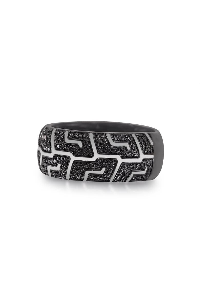 Pro Rider Tire Tread Sterling Silver & Black Diamond Ring, Alternate, color, Dark Grey