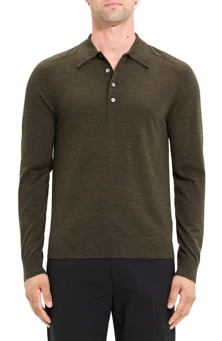 Theory Regal Long Sleeve Wool Blend Polo, Main, color, Hunter Green