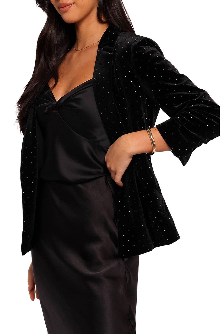 Inka Rhinestone Velvet Blazer, Alternate, color, BLACK