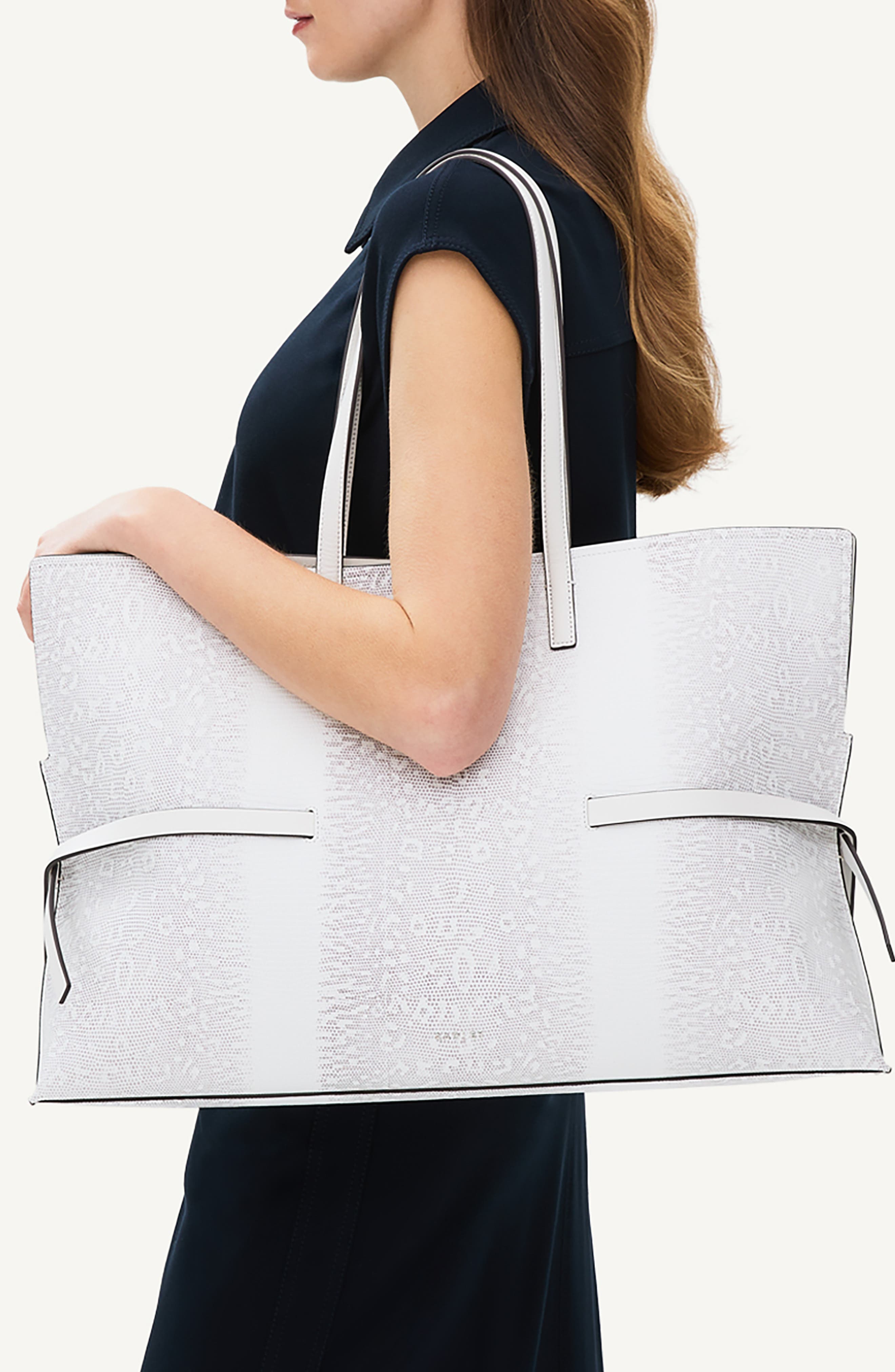 Radley Large Fleet Street Lizard Embossed Leather Tote, Alternate, color, Bright White
