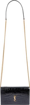 Saint Laurent Envelope Croc Embossed Leather Wallet on a Chain