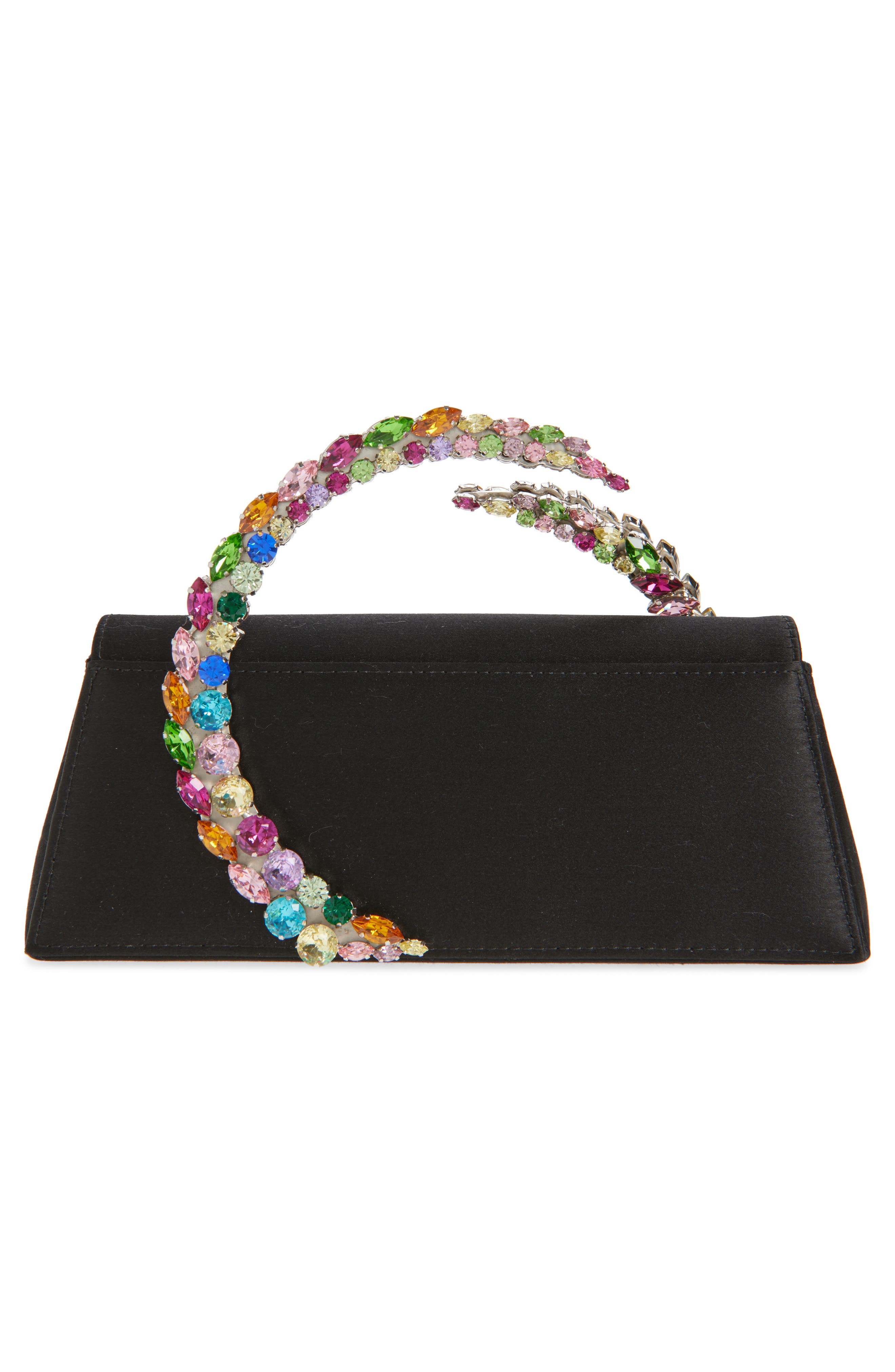 L’alingi Karma Crystal Handle Satin Clutch, Alternate, color, Black/Rainbow