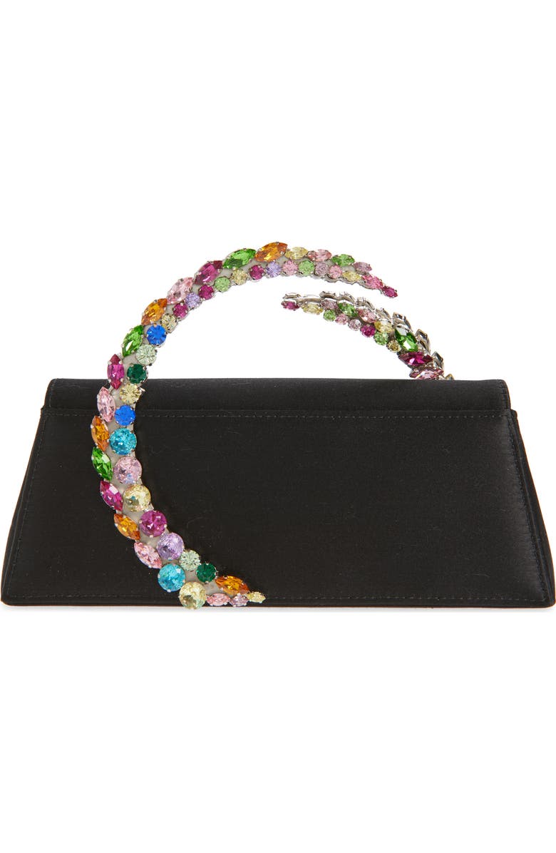 L’alingi Karma Crystal Handle Satin Clutch, Alternate, color, Black/Rainbow