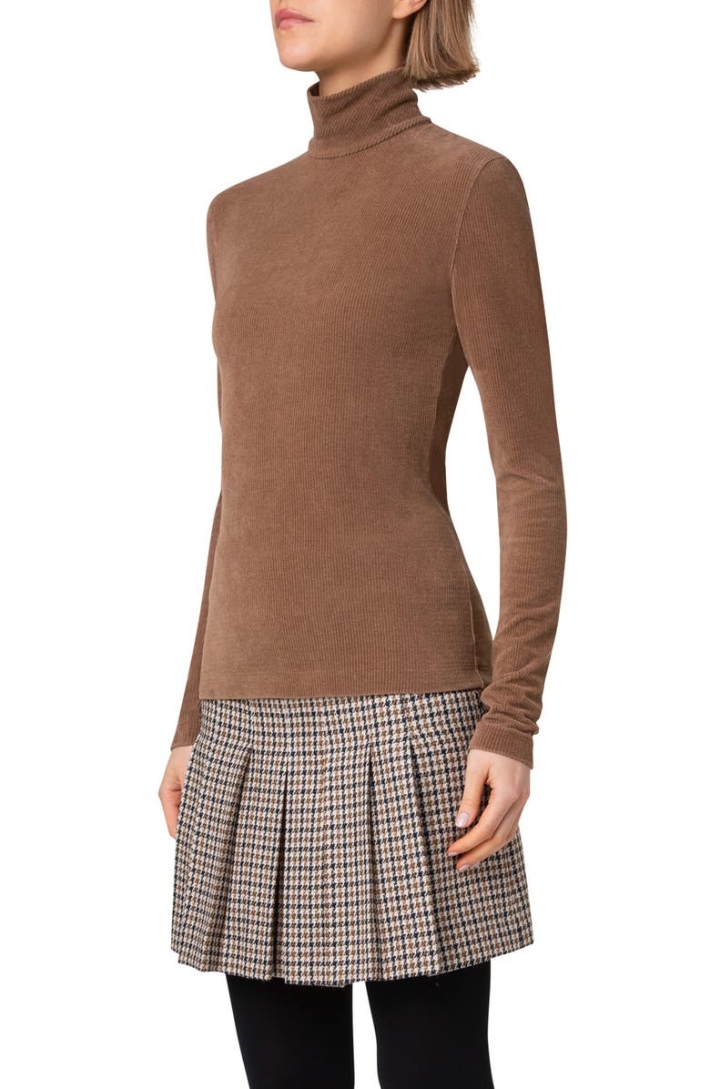 Akris punto Velour Rib Mock Neck Top, Alternate, color, Cognac
