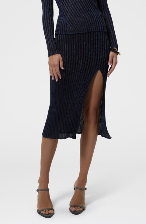 Metallic Rib Midi Skirt