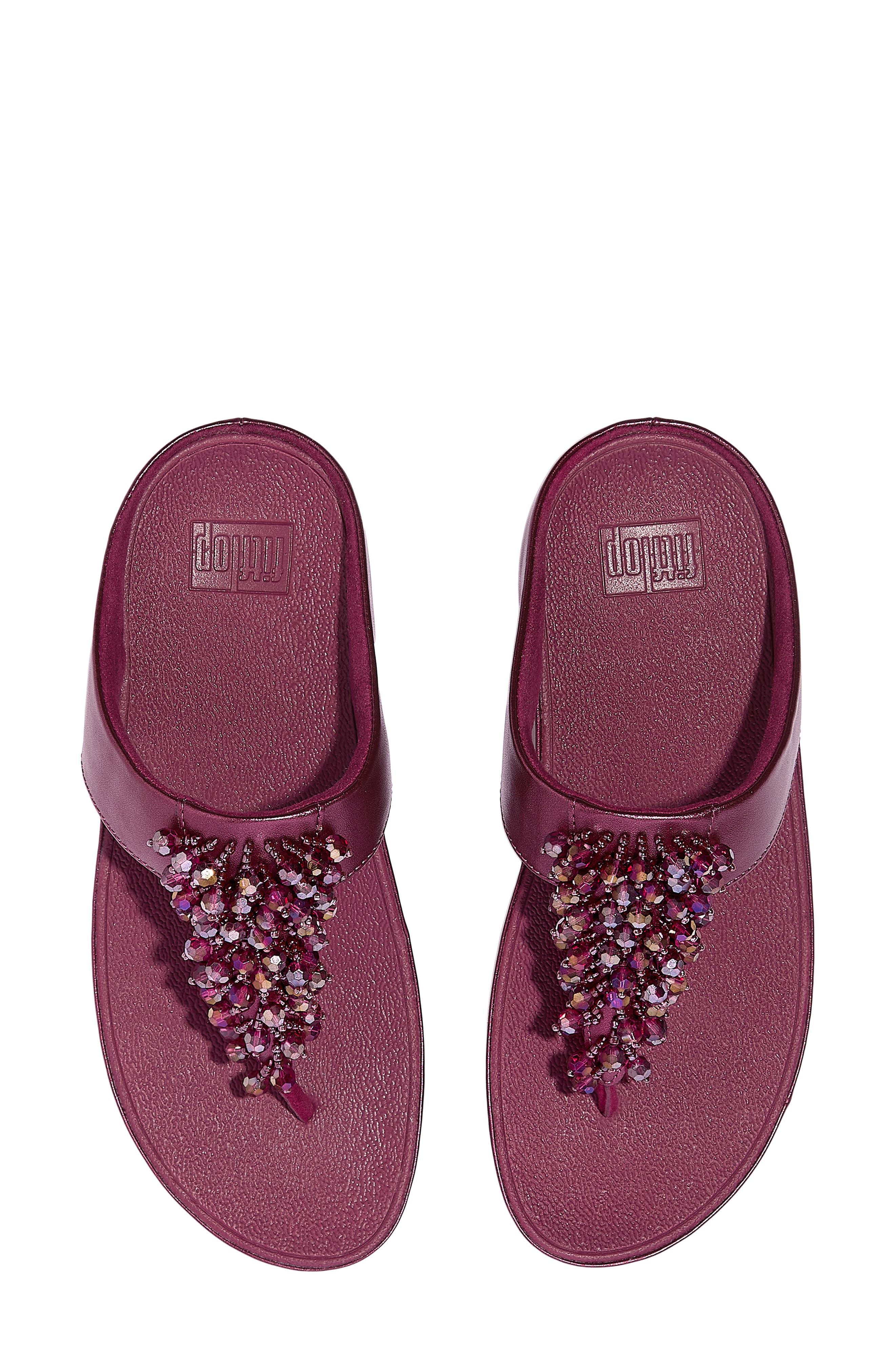 Rumba Iridescent Beaded Post Toe Wedge Sandal, Alternate, color, METALLIC RUBY