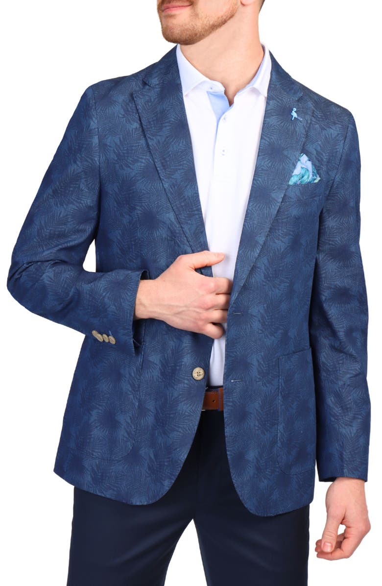 TailorByrd Tropical Print Cotton Sport Coat, Alternate, color, Navy